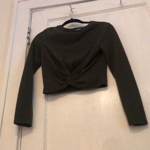 Olive Green Twist Up Crop Top